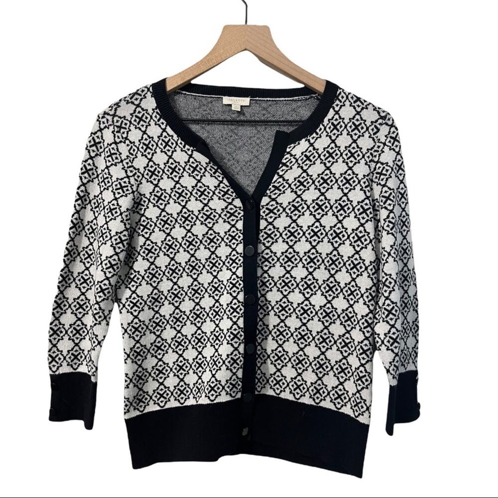 Talbots Black and White Button Down Cardigan Size Small 100% Cotton